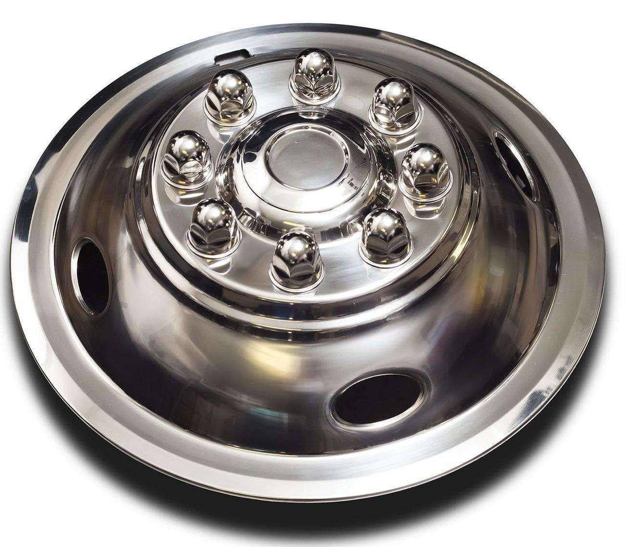 16" stainless steel dual wheel simulator snap-on wheel liner with 8 lug and 4 hand holes, set of 4